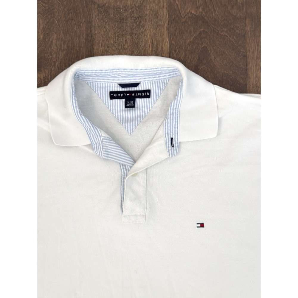 Tommy Hilfiger Mens Classic Fit White Polo Short Sleeve Shirt Size XL Flag Logo